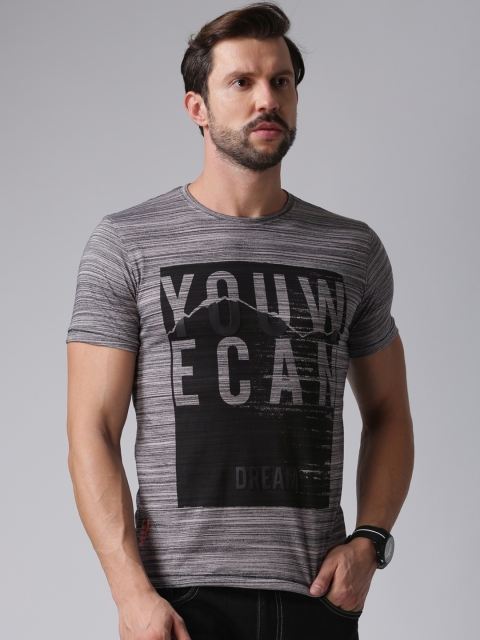 

YWC Men Charcoal Printed Round Neck T-shirt