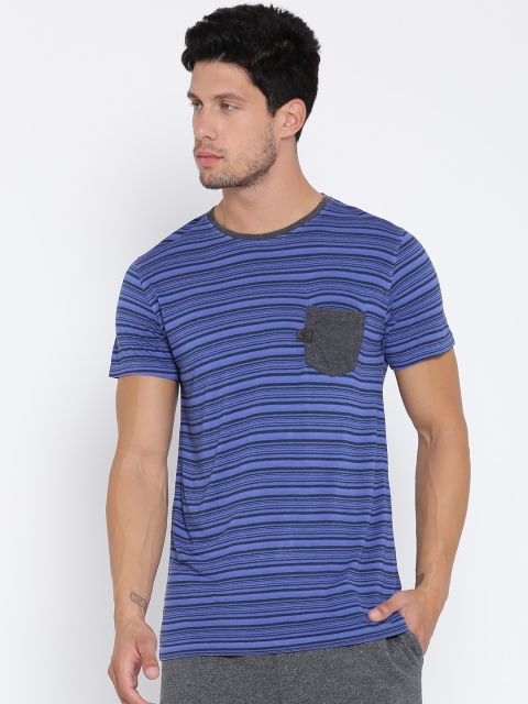 

YWC Men Blue YMT2195C Striped Round Neck T-shirt