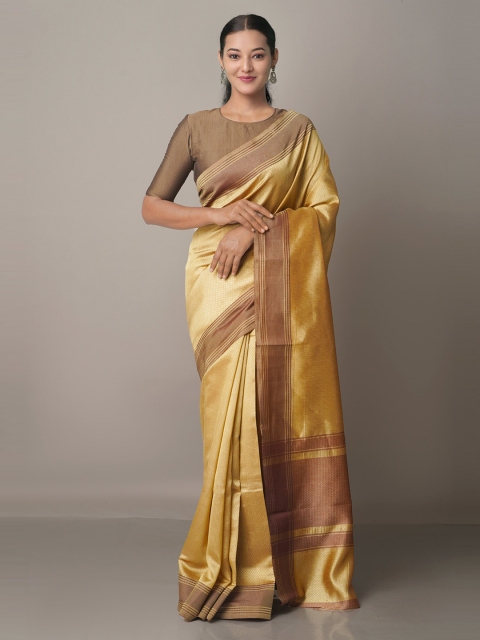 

Unnati Silks Brown & Gold-Toned Printed Patola Saree