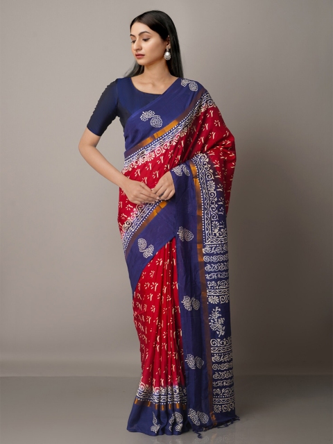 

Unnati Silks Maroon & Blue Ethnic Motifs Baluchari Saree