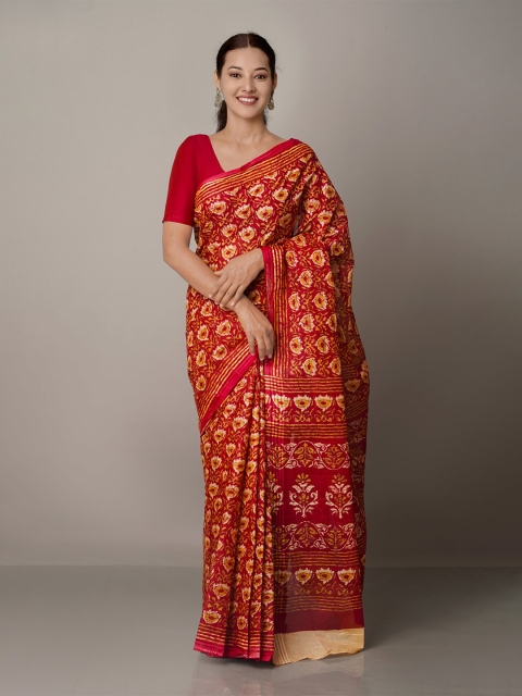 

Unnati Silks Red & Yellow Ethnic Motifs Pure Cotton Kovai Saree