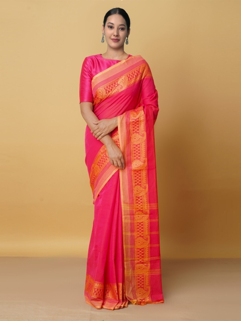 

Unnati Silks Pink & Orange Zari Pure Cotton Kanjeevaram Saree