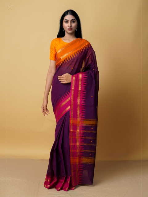 

Unnati Silks Purple & Pink Pure Cotton Kanjeevaram Saree