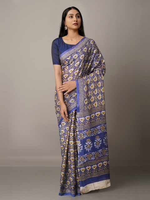 

Unnati Silks Blue & Off White Ethnic Motifs Pure Cotton Kovai Saree