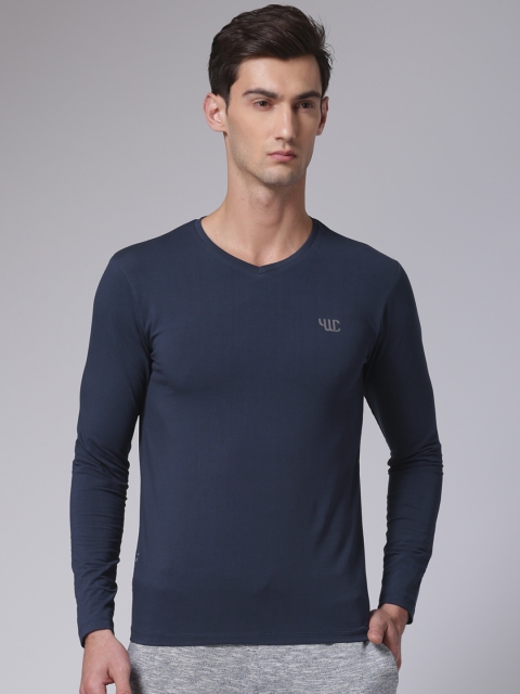 

YWC Men Navy Solid V-Neck T-shirt, Navy blue