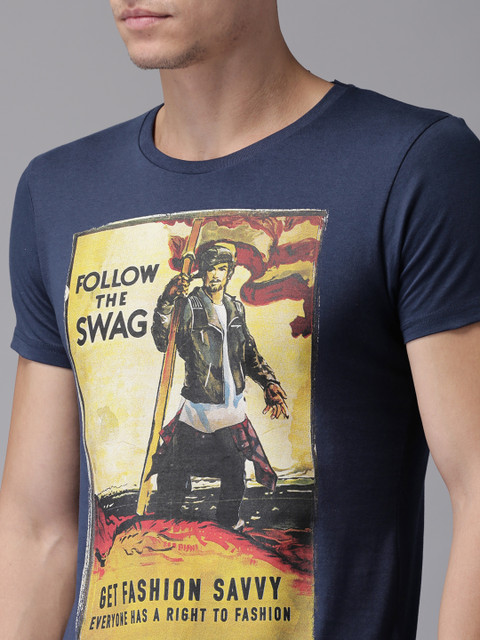 

Moda Rapido Men Navy Blue Printed Round Neck T-shirt
