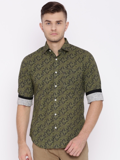 

Peter England Men Green Printed Casual Shirt