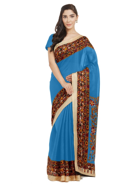 

Silk Bazar Turquoise Blue & Red Kalamkari Silk Blend Khadi Saree
