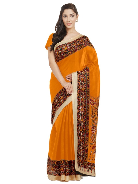 

Silk Bazar Mustard & Black Kalamkari Silk Blend Saree