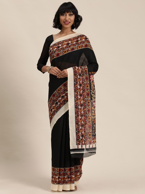

Silk Bazar Black & Red Kalamkari Silk Blend Khadi Saree