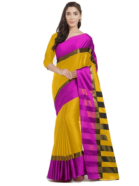 

Silk Bazar Yellow & Pink Solid Uppada Saree