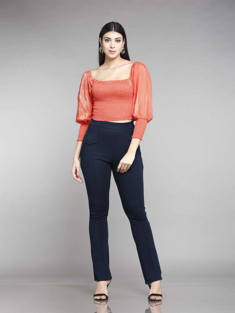 

MKOAL Peach-Coloured Smocked Crop Top