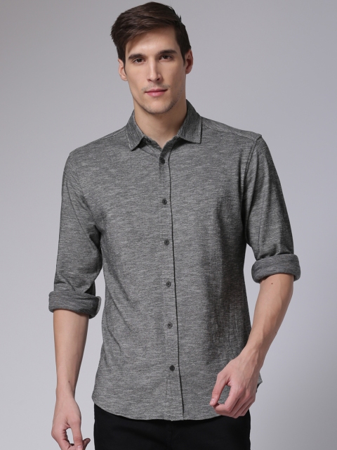 

YWC Men Charcoal Grey Slim Fit Solid Knitted Casual Shirt