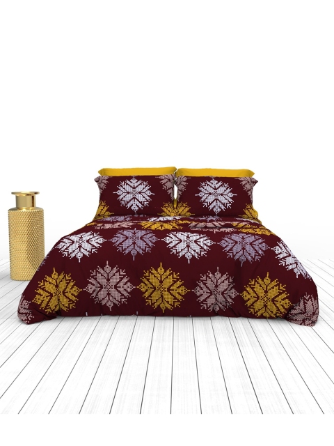 

THE WHITE MOSS Brown Floral 210 TC King Bedsheet with 2 Pillow Covers