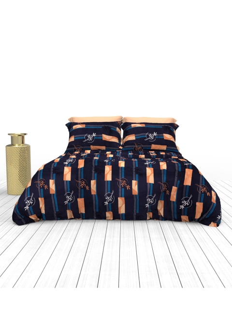 

THE WHITE MOSS Blue & Brown Geometric 220 TC King Bedsheet with 2 Pillow Covers