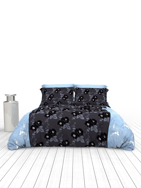 

THE WHITE MOSS Blue & White Floral 210 TC King Bedsheet with 2 Pillow Covers