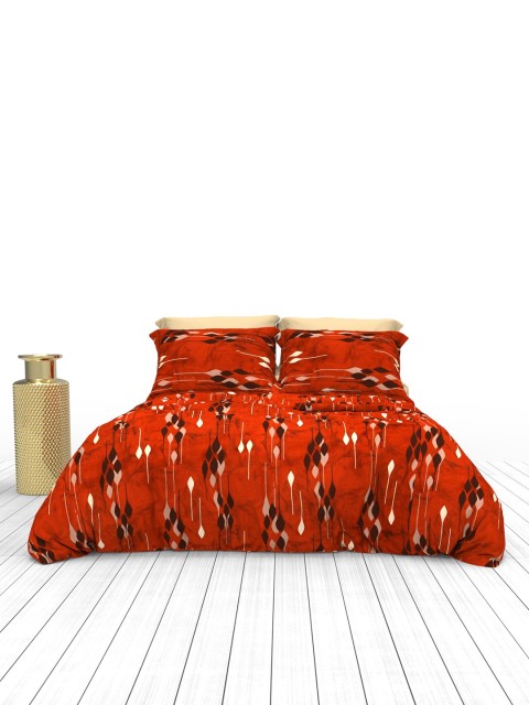 

THE WHITE MOSS Orange & White Geometric 210 TC King Bedsheet with 2 Pillow Covers