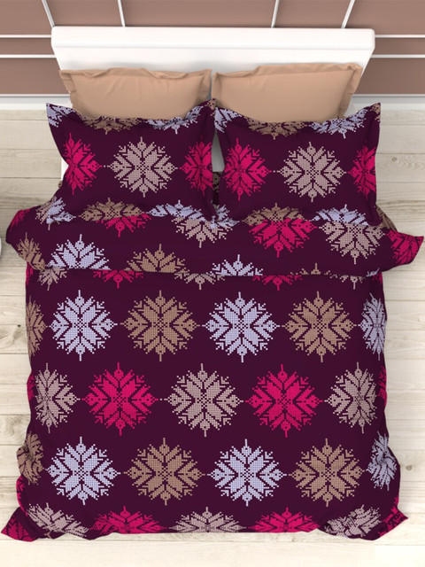 

THE WHITE MOSS Maroon Floral 210 TC King Bedsheet with 2 Pillow Covers