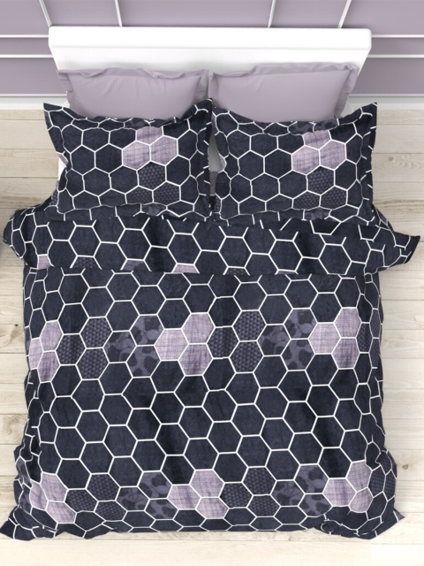 

THE WHITE MOSS Grey Geometric 210 TC King Bedsheet with 2 Pillow Covers