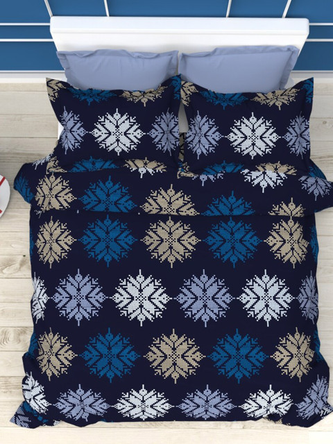 

THE WHITE MOSS Blue & White Ethnic Motifs 210 TC King Bedsheet with 2 Pillow Covers