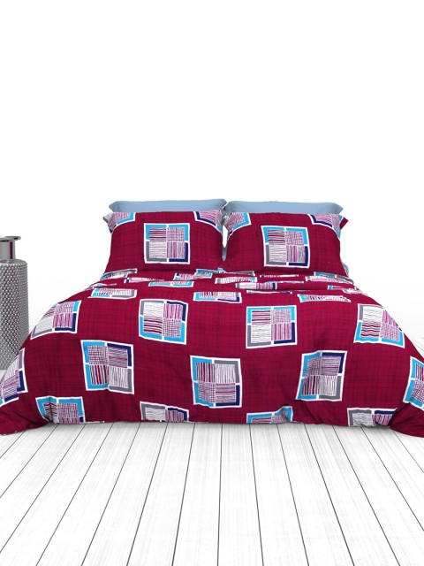 

THE WHITE MOSS Purple & Blue Geometric 210 TC King Bedsheet with 2 Pillow Covers