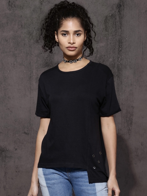 

Roadster Women Black Solid Round Neck T-shirt