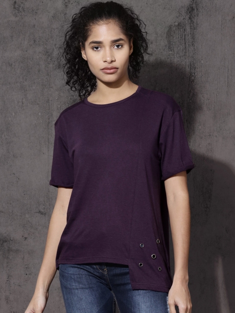 

Roadster Women Purple Solid Round Neck T-shirt