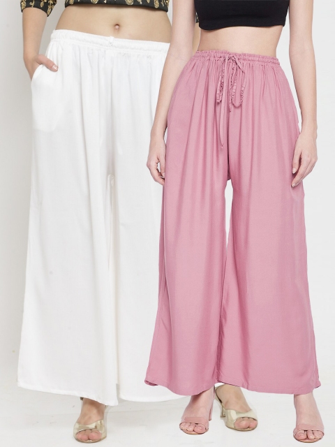 

Clora Creation Women White & Pink 2 Palazzos