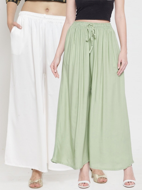 

Clora Creation Women Green & Off White Pack Of 2 Flared Ethnic Palazzos