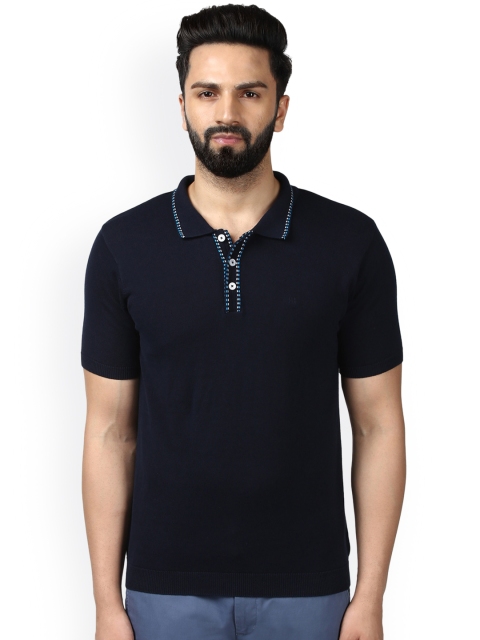 

Raymond Men Navy Blue Solid Polo Collar T-shirt