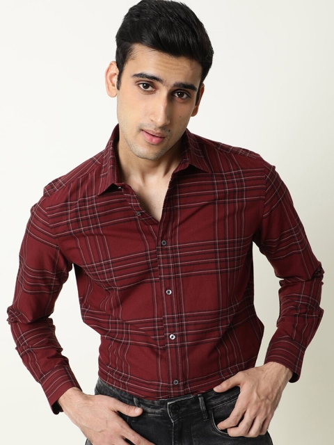 

RARE RABBIT Men Maroon Slim Fit Checked Cotton Casual Shirt
