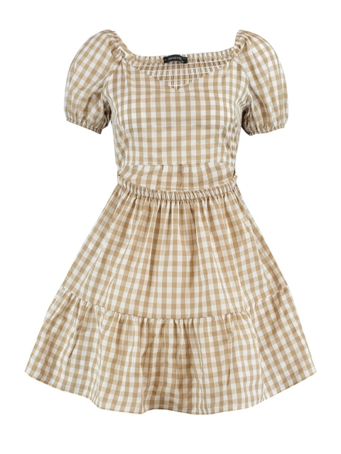 

Trendyol Camel Brown & White Checked Mini Dress