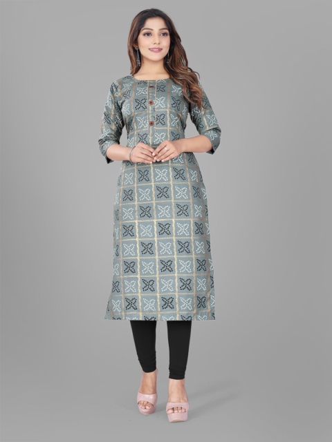 

RIVAMA Women Grey Bandhani Printed Gotta Patti Cotton Kurta