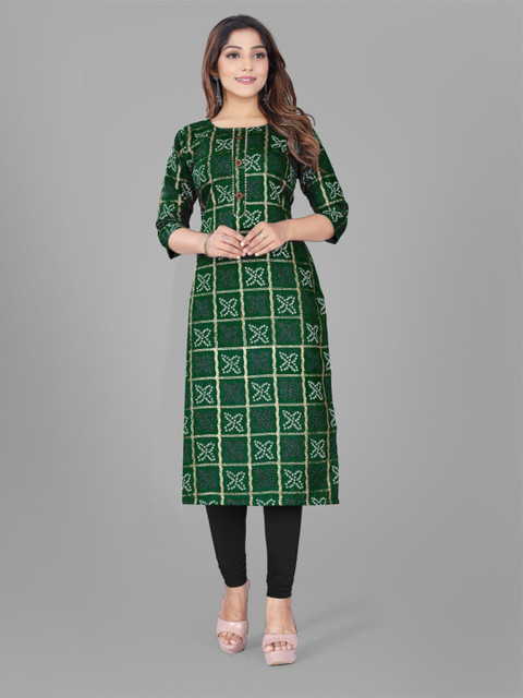 

RIVAMA Women Green Bandhani Printed Bandhani Gotta Patti Kurta