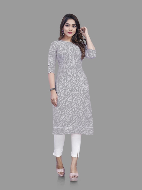 

RIVAMA Women Grey Bandhani Printed Kurta