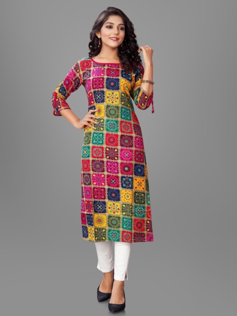 

RIVAMA Women Pink & Yellow Ethnic Motifs Printed Kurta