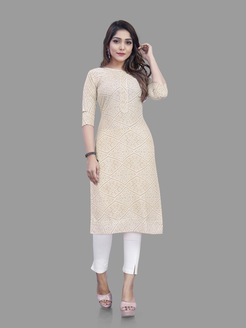 

RIVAMA Women Bandhani Cotton Printed Kurta, Cream