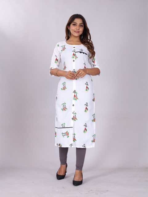 

RIVAMA Women White Quirky Printed Quirky Kurta