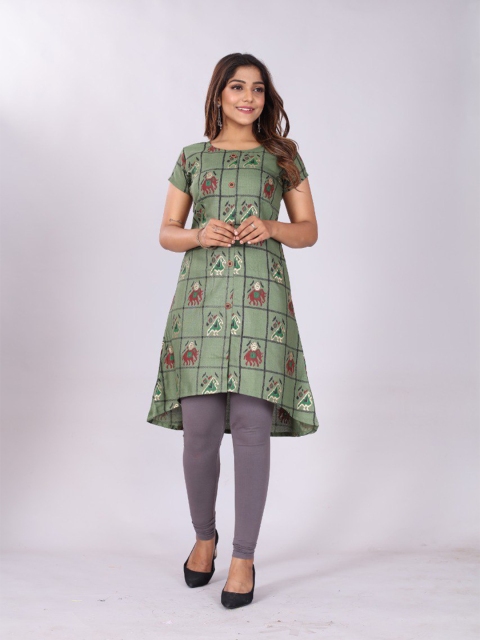 

RIVAMA Women Green & Red Ethnic Motifs Printed Cotton Kurta