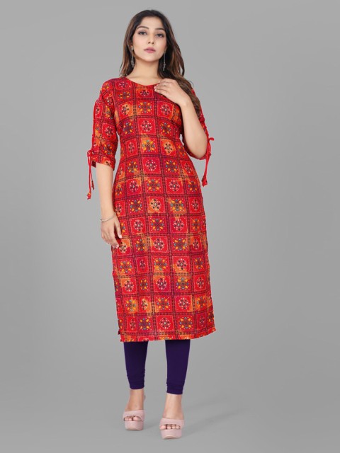 

RIVAMA Women Red Floral Printed Kurta