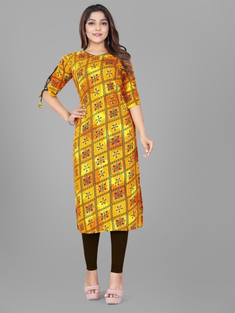 

RIVAMA Women Yellow Ethnic Motifs Printed Cotton Kurta