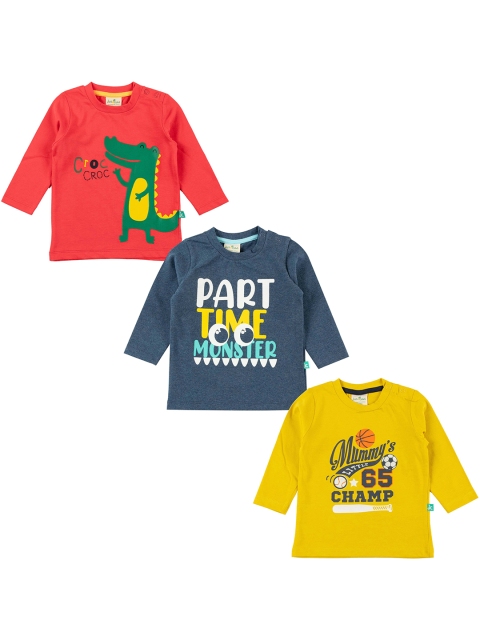

JusCubs Boys Red & Blue Pack Of 3 Typography Printed T-shirt