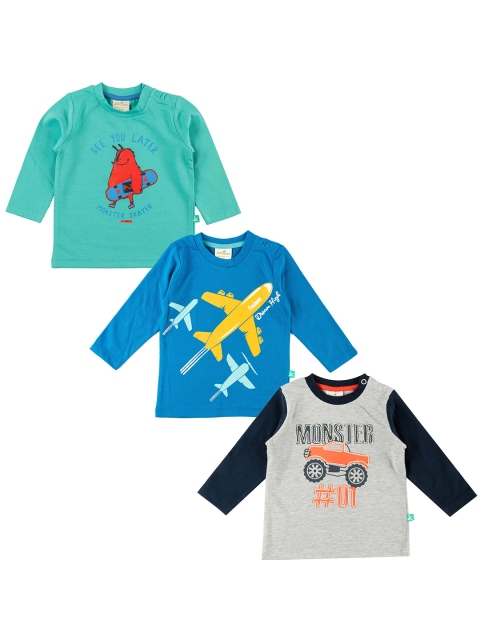 

JusCubs Boys Blue & Green Pack Of 3 Printed T-shirt