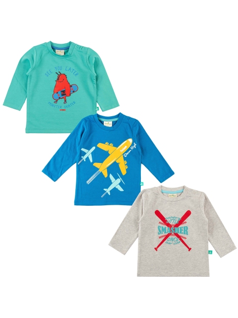 

JusCubs Boys Sea Green & Blue Set Of 3 Printed T-shirt