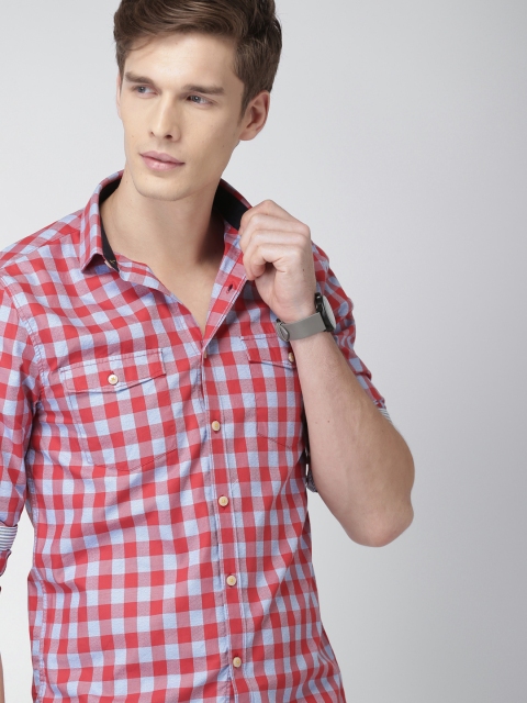 

INVICTUS Men Grey & Red Slim Fit Checked Casual Shirt