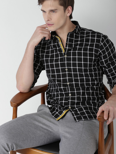 

INVICTUS Men Black & White Slim Fit Grid Tattersall Checks Casual Shirt