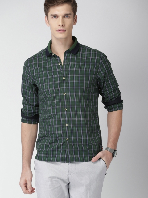 

INVICTUS Men Green & Navy Blue Slim Fit Checked Casual Shirt