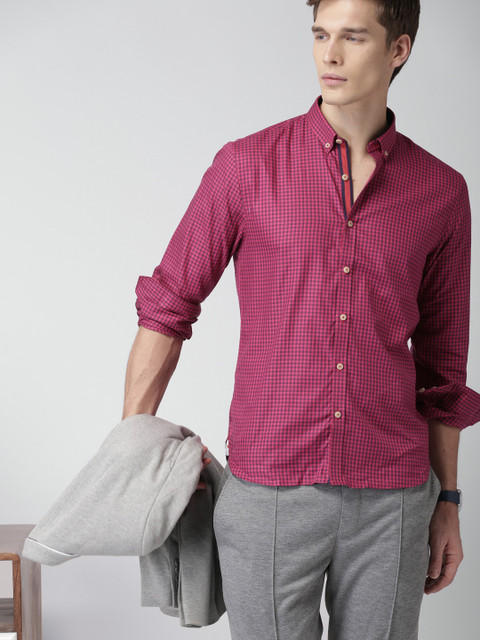 

INVICTUS Men Pink & Purple Slim Fit Checked Casual Shirt