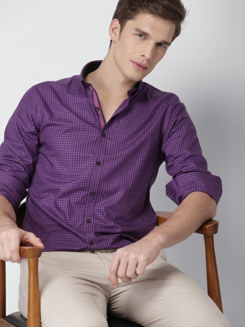 

INVICTUS Men Purple & Blue Slim Fit Shepherd Checks Casual Shirt
