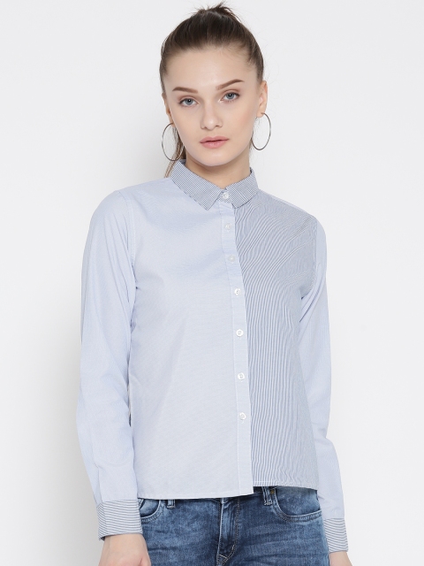 

Harvard Women Blue & White Regular Fit Striped Casual Shirt